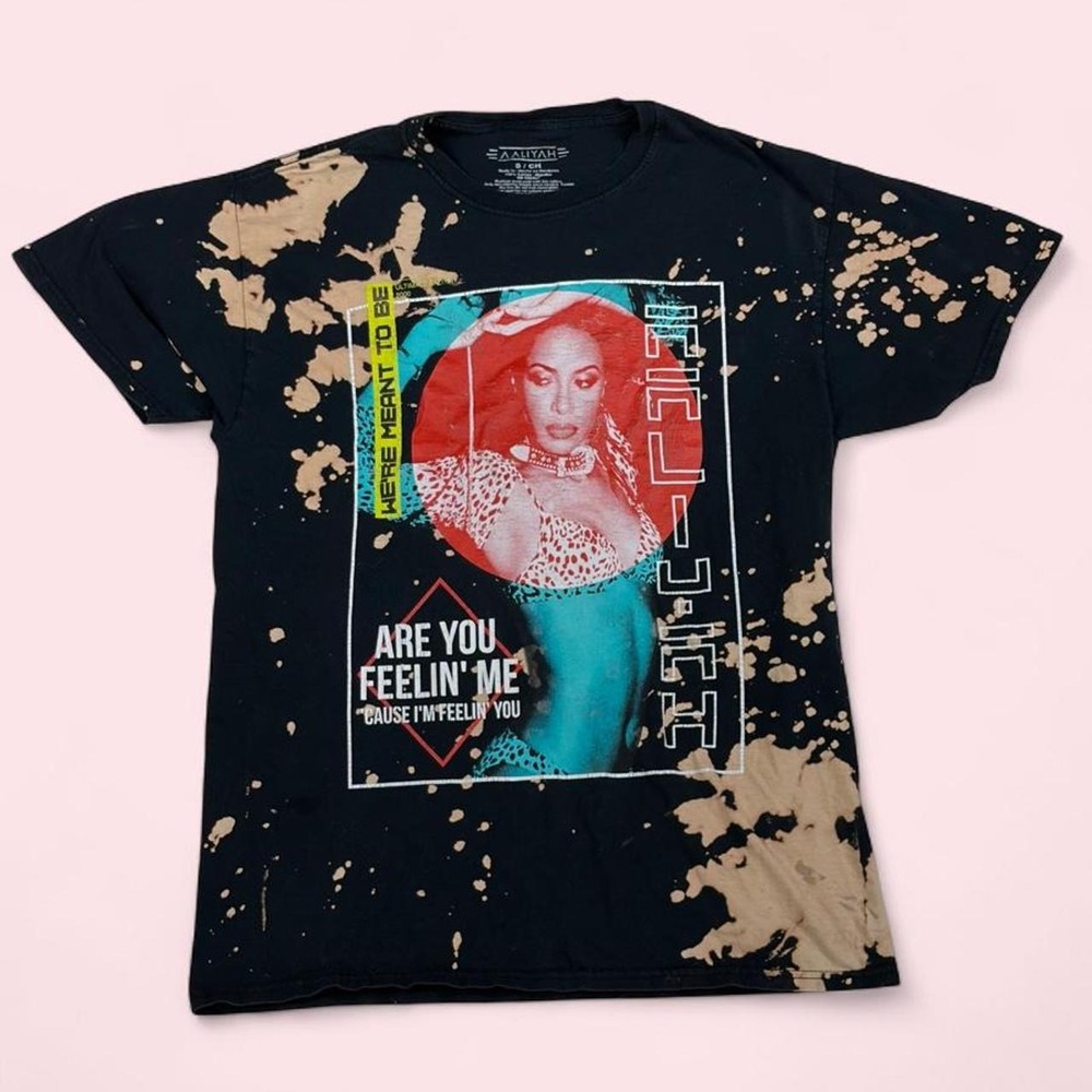 Aaliyah Are You Feelin Me Bleach Splatter Graphic T-Shirt Mens Small Black